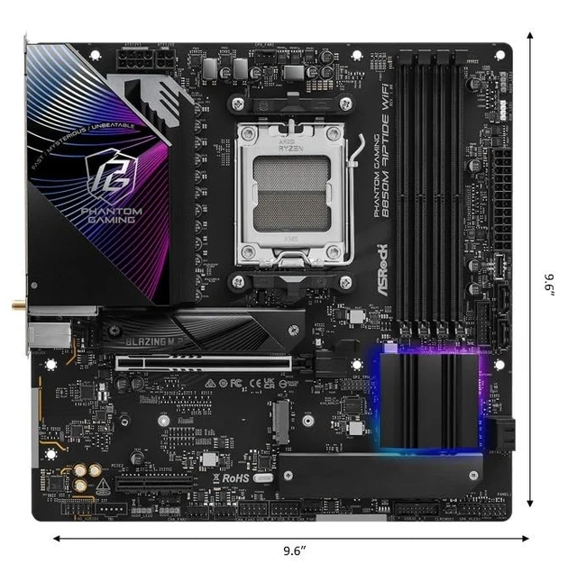 Alt view image 5 of 5 - ASRock AMD B850M Phantom Gaming Riptide WiFi 7 Socket AM5 Ryzen 9000, 8000 and 7000 Series DDR5 B850 up to 8000+ (OC) MHz 256GB Micro ATX Motherboard M.2 SATA3 6.0 Gb/s PCIe 5.0 BIOS Flashback