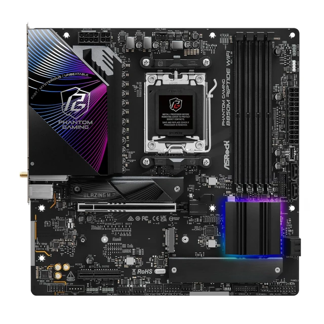 Alt view image 2 of 5 - ASRock AMD B850M Phantom Gaming Riptide WiFi 7 Socket AM5 Ryzen 9000, 8000 and 7000 Series DDR5 B850 up to 8000+ (OC) MHz 256GB Micro ATX Motherboard M.2 SATA3 6.0 Gb/s PCIe 5.0 BIOS Flashback
