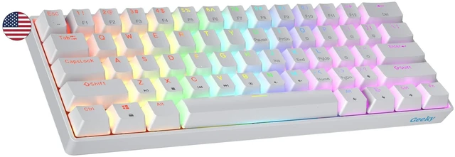 Main image of Geeky GK61 SE 60% ^^ Mechanical Gaming Keyboard ^^ 61 Keys Multi Color RGB LED Backlit for PC/Mac Gamer ^^ ANSI US American Layout (White, Mechanical Speed Yellow)