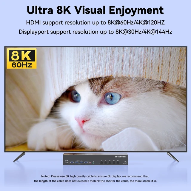 Alt view image 5 of 5 - KVM Switch 3 Monitors 5 Computers HDMI + DisplayPort, KCEVE DP 5 Computer KVM Switcher, 8K@30Hz/4k@144Hz for 5 PC Share 4 Display and USB 3.0 Devices
