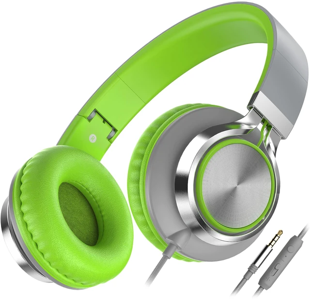 Main image of Wired Headphones with Mic for School Kids Boys Girls Teen 3.5mm, GreyGreen