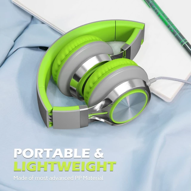 Alt view image 5 of 5 - Wired Headphones with Mic for School Kids Boys Girls Teen 3.5mm, GreyGreen