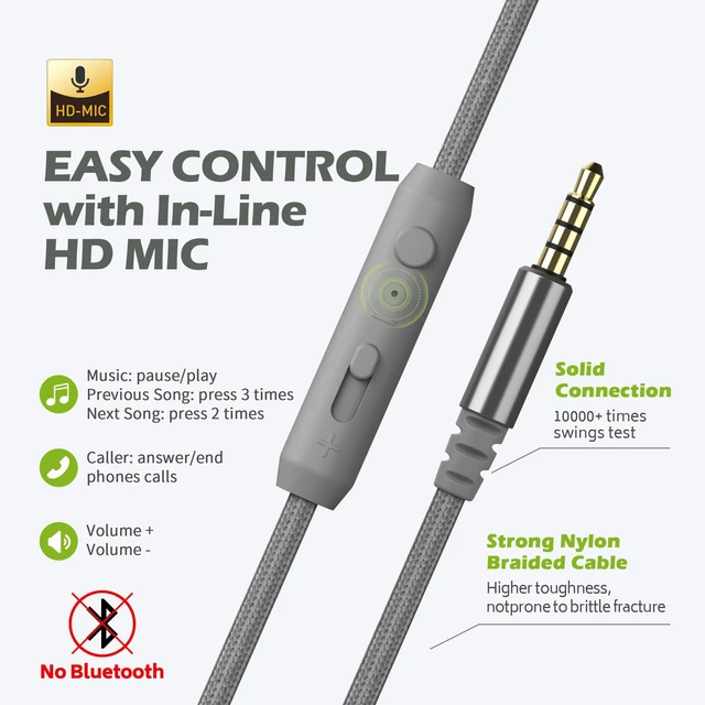 Alt view image 4 of 5 - Wired Headphones with Mic for School Kids Boys Girls Teen 3.5mm, GreyGreen