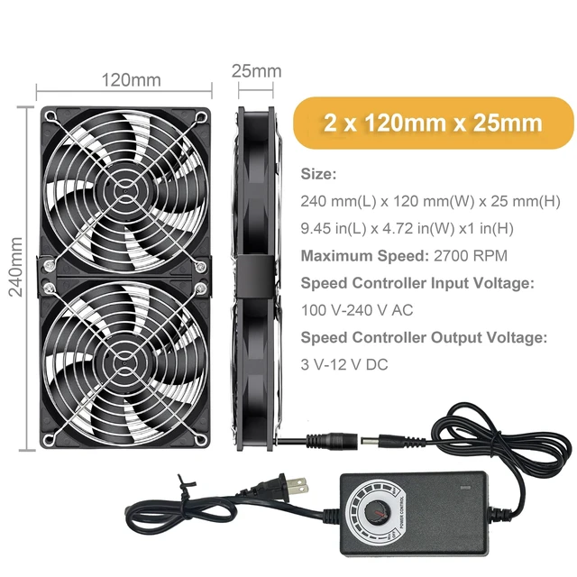 Alt view image 5 of 5 - YOWEE BREEZE Dual 120mm 12V DC Brushless Axial Computer Cooling Fan,AC Plug