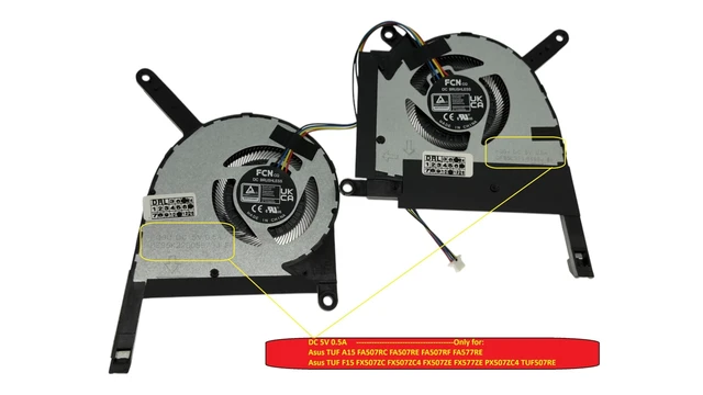 Alt view image 5 of 5 - CPU+GPU Cooling Fan for Asus TUF A15 FA507RC, FA507RE, FA507RF, FA577RE, FX507ZC, FX507ZC4, FX507ZE, FX577ZE, PX507ZC4, TUF507RE, DFS5L32G16486J, DQ5D581F002, DFS5K22B05673J