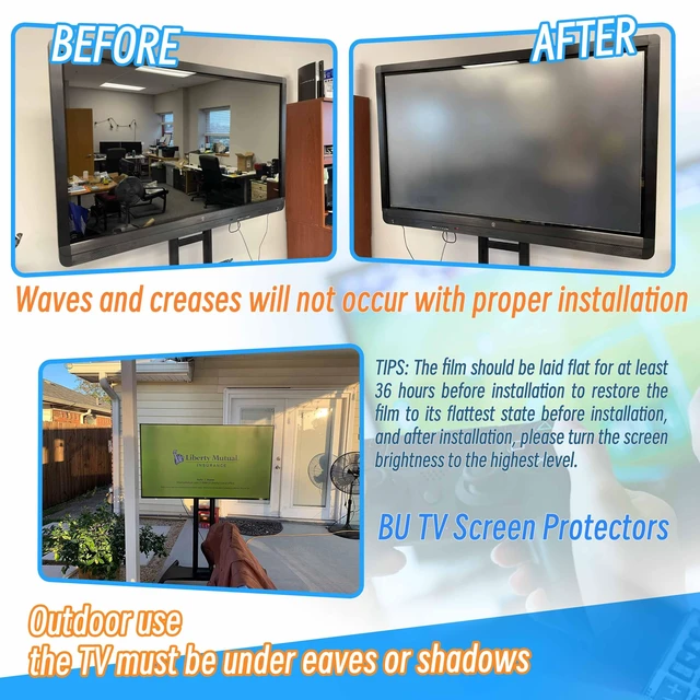 Alt view image 3 of 5 - BU TV Screen Protectors 65 inch Anti Glare Screen Film with Blue Light Filter Reduces reflections TV Glare Stopper Indoor or Outdoor Anti Glare Film for TV 65
