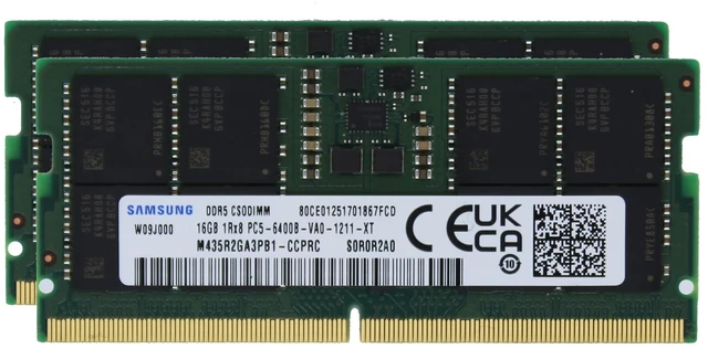 Main image of Samsung 32GB (2x16GB) DDR5 6400MHz PC5-51200 CSODIMM Clocked SODIMM 1Rx8 Single Rank CL52 1.1V 262-Pin Non ECC Unbuffered Laptop Notebook RAM Memory M435R2GA3PB1-CCP