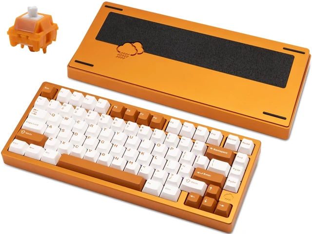 Main image of WOBKEY Rainy75 75% Tri-Mode Mechanical Keyboard, CNC Aluminum Custom Wireless Keyboard, Hot Swappable, VIA Programmable,Cocoa Switch, RGB Backlit,BT/2.4G/Wired for Mac/Win(Pro Orange(Stainless