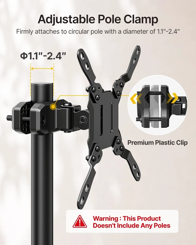 Alt view image 5 of 5 - monTEK Universal Pole Mount Bracket for 23-43 Inch Screens, up to 26.4 lbs