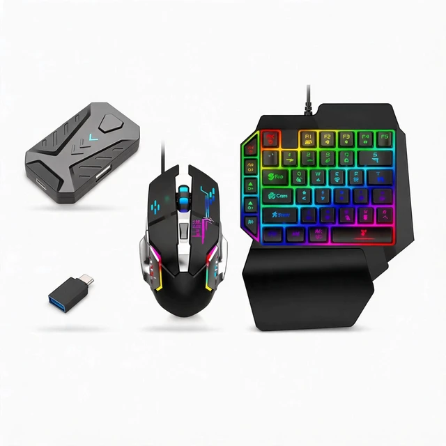 Main image of Zunate Half Hand Gaming Keyboard and Mouse Combo, 3 in 1 Mobile Game Combo Pack, Half Hand Gaming Keyboard Set with Mobile Gamepad Controller, Mouse Converter for PC