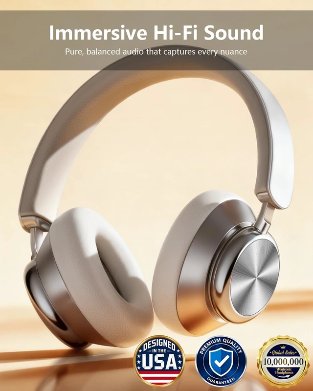 Alt view image 2 of 5 - Wentronic Y03 Bluetooth Headphones Wireless Active Noise Cancelling Over Ear Headphones 48 Hours Playtime High Sound Quality 6 EQ Music Mode Headphones with Soft Ear Cushion - Silver