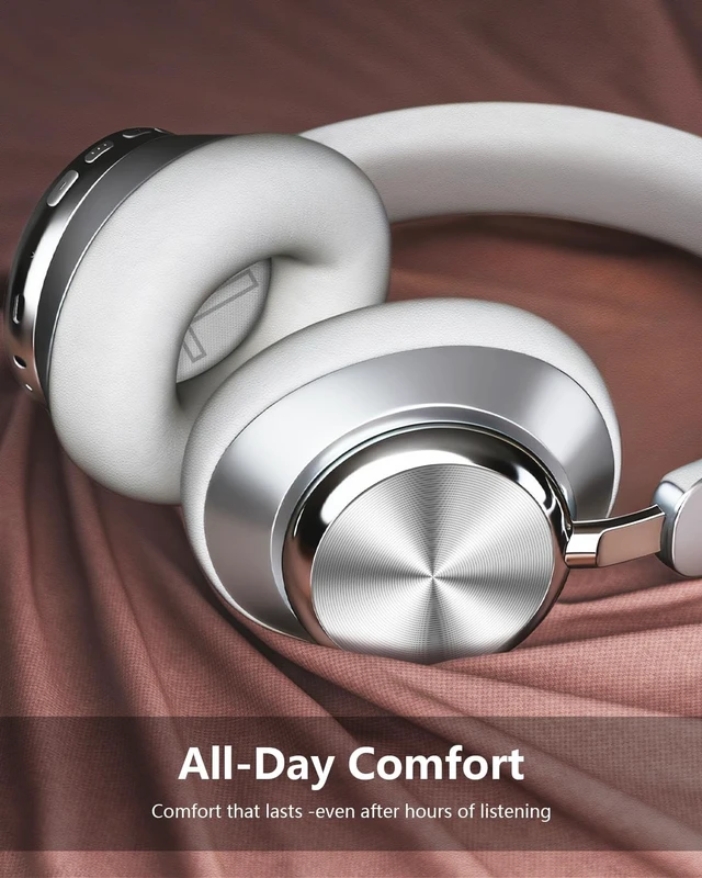 Alt view image 3 of 5 - Wentronic Y03 Bluetooth Headphones Wireless Active Noise Cancelling Over Ear Headphones 48 Hours Playtime High Sound Quality 6 EQ Music Mode Headphones with Soft Ear Cushion - Silver