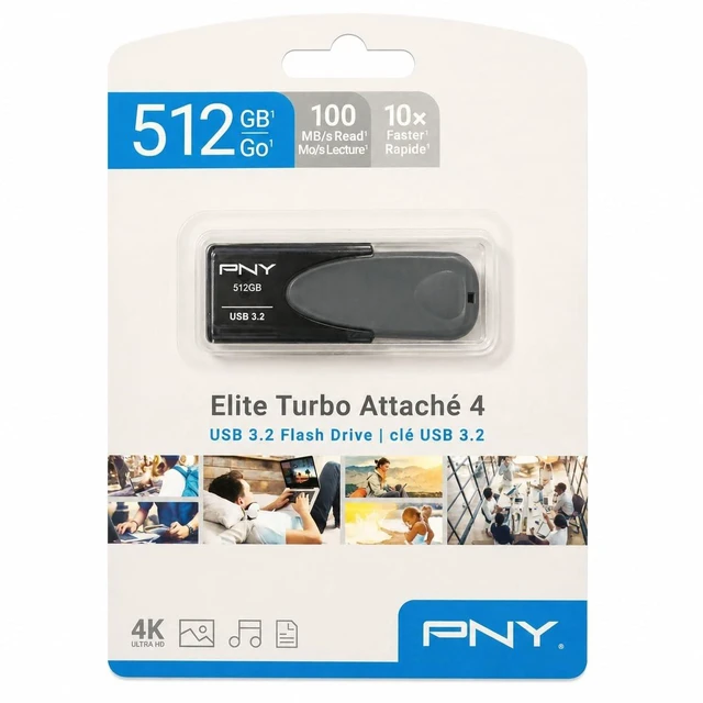 Main image of PNY 512GB USB 3.2 Flash Drive - Elite Turbo Attache 4 in Gray
