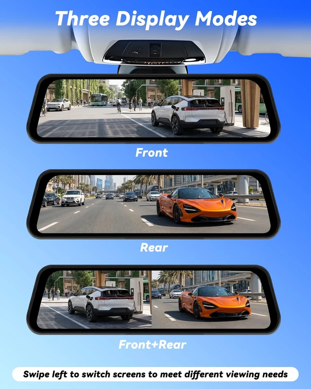 Alt view image 4 of 5 - 9.66'' IPS Mirror Dual Dash Camera, 4K Mirror Dash Cam with 1080P Backup Cam Supports WiFi APP, Touchscreen Dash Cam for Car with Reverse Assist,Parking Mode,Night Vision,64GB Card Included,Wide Angle