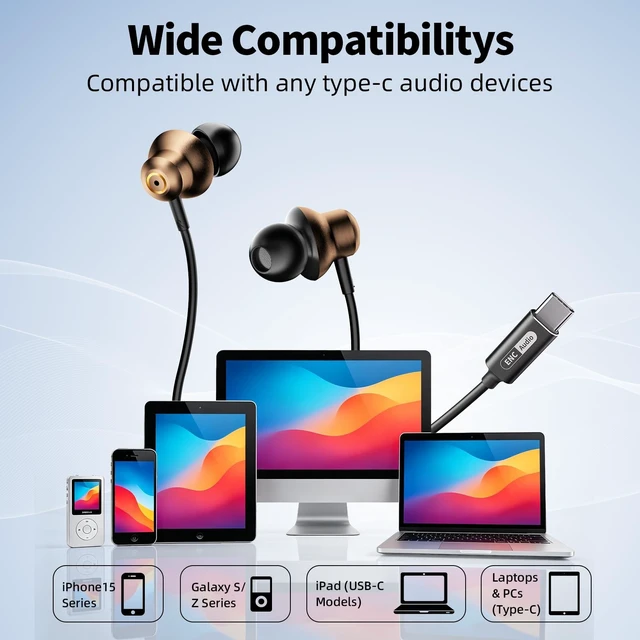 Alt view image 3 of 5 - BYZMODLX Wired Earbuds with ENC Noise Canceling Mic, Deep Bass Stereo Wired Earphones, Plug in USB C/Type C Headphones Compatible with iPhone 17/16/15, Samsung, Android, Gaming, Laptop, Clear Ca