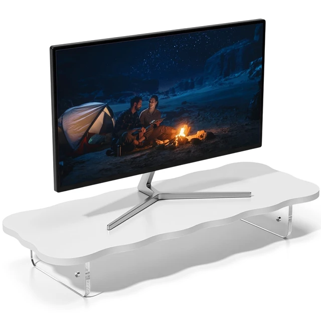 Main image of Marsui 24 Inch White Wood Monitor Riser Stand Acrylic Cloud Shaped for Desk
