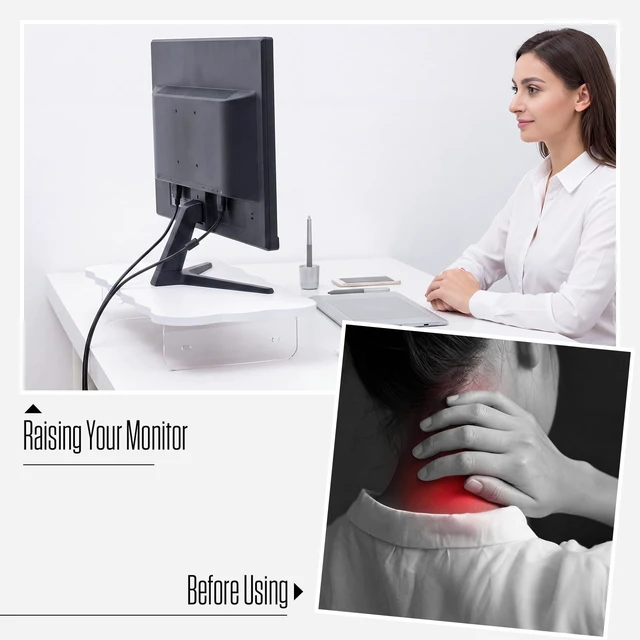 Alt view image 4 of 5 - Marsui 24 Inch White Wood Monitor Riser Stand Acrylic Cloud Shaped for Desk