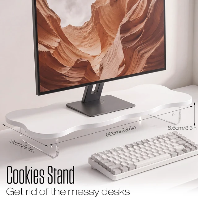 Alt view image 3 of 5 - Marsui 24 Inch White Wood Monitor Riser Stand Acrylic Cloud Shaped for Desk