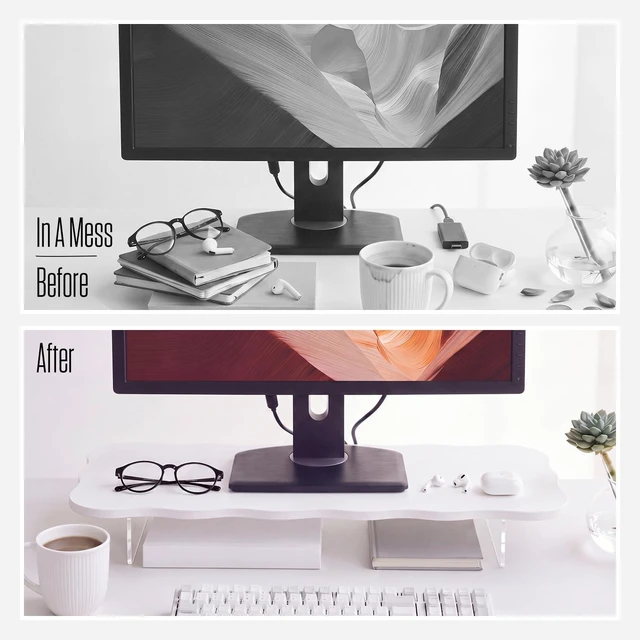 Alt view image 5 of 5 - Marsui 24 Inch White Wood Monitor Riser Stand Acrylic Cloud Shaped for Desk