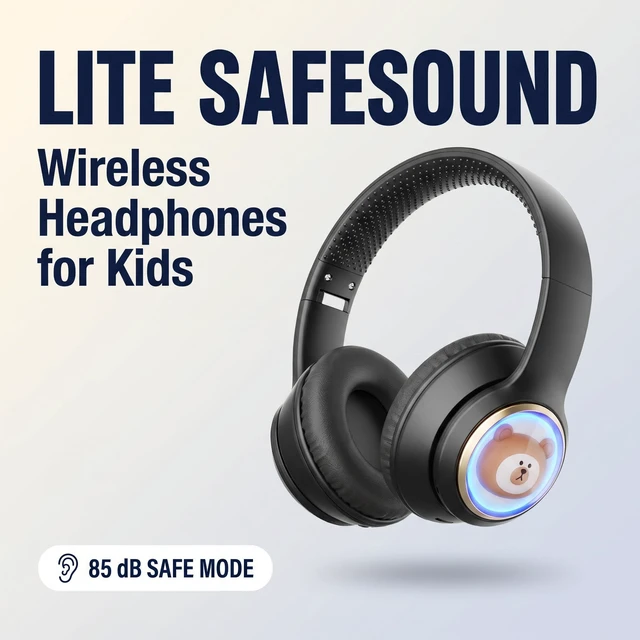 Alt view image 2 of 5 - YLFASHION Kids Bluetooth Headphones with Colorful LED Lights, Wireless Over Ear Headset with 85/115dB Safe Volume, 20H Playtime, AUX Cable for Travel & Online Learning