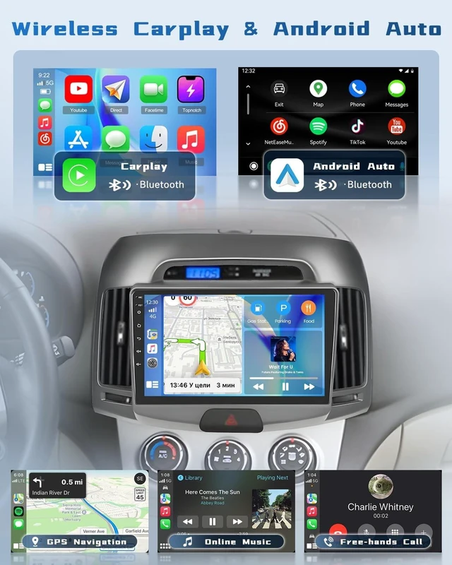Alt view image 3 of 5 - Hikity Double Din Car Stereo for Hyundai Elantra 2007-2010 9 Inch IPS Touch Screen Wireless Carplay Android Auto Car Radio DSP Bluetooth FM RDS SWC AHD Backup Camera Color Backlight Settings
