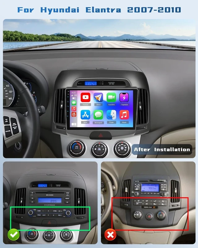 Alt view image 2 of 5 - Hikity Double Din Car Stereo for Hyundai Elantra 2007-2010 9 Inch IPS Touch Screen Wireless Carplay Android Auto Car Radio DSP Bluetooth FM RDS SWC AHD Backup Camera Color Backlight Settings