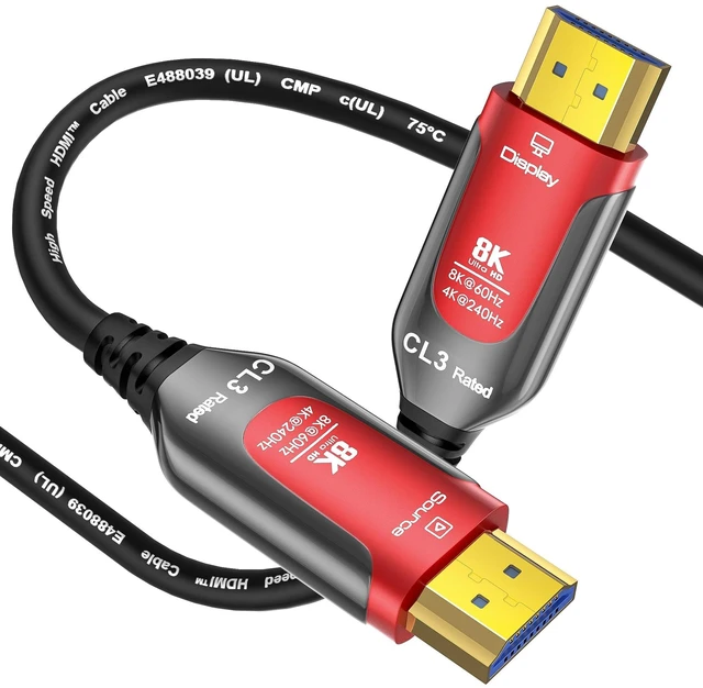 Main image of 8K CL3 Rated HDMI Cable 65 ft, 48Gbps Fiber Optic Ultra High Speed Long HDMI 2.1 Cord, in-Wall CL3 Cable for Pipes,8K@60Hz 4K@240Hz Dynamic eARC/HDCP 2.2&2.3 Compatible with HDTV, Gaming Consoles