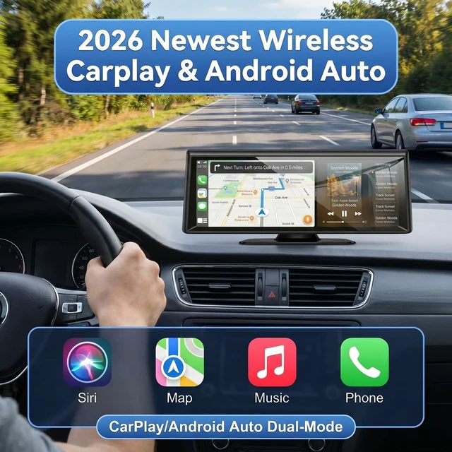 Alt view image 2 of 5 - 8.1" Portable Wireless CarPlay Stereo with 2K Dash Cam & 1080P Backup Cam