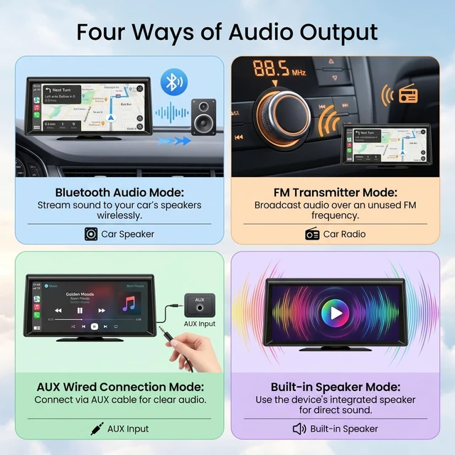 Alt view image 3 of 5 - 8.1" Portable Wireless CarPlay Stereo with 2K Dash Cam & 1080P Backup Cam