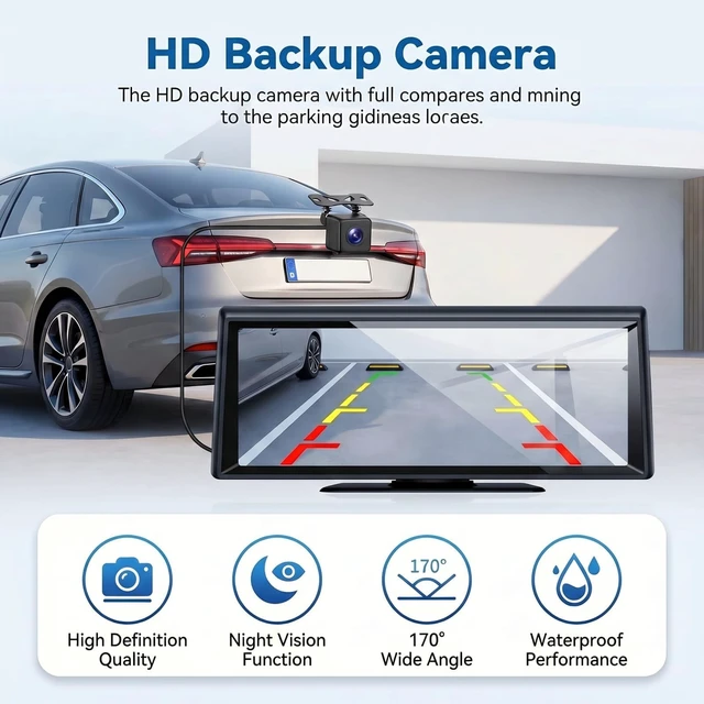 Alt view image 4 of 5 - 8.1" Portable Wireless CarPlay Stereo with 2K Dash Cam & 1080P Backup Cam