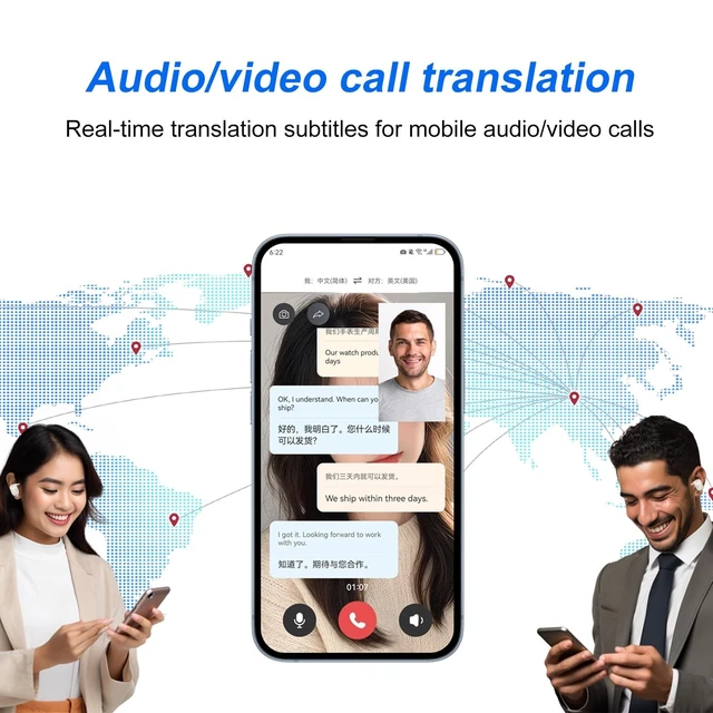 Alt view image 3 of 5 - Hamwesh AI Translation Earbuds, Real Time AI Translation for 130+ Languages Wireless Bluetooth 5.4 Earbuds, Headphones with LED Full Color Touch Display for Business Travel (Cream)