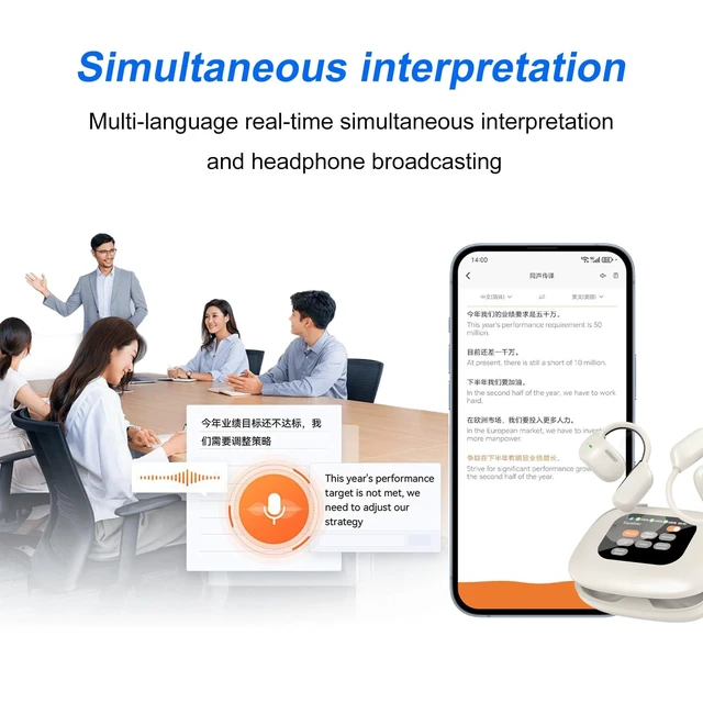 Alt view image 2 of 5 - Hamwesh AI Translation Earbuds, Real Time AI Translation for 130+ Languages Wireless Bluetooth 5.4 Earbuds, Headphones with LED Full Color Touch Display for Business Travel (Cream)