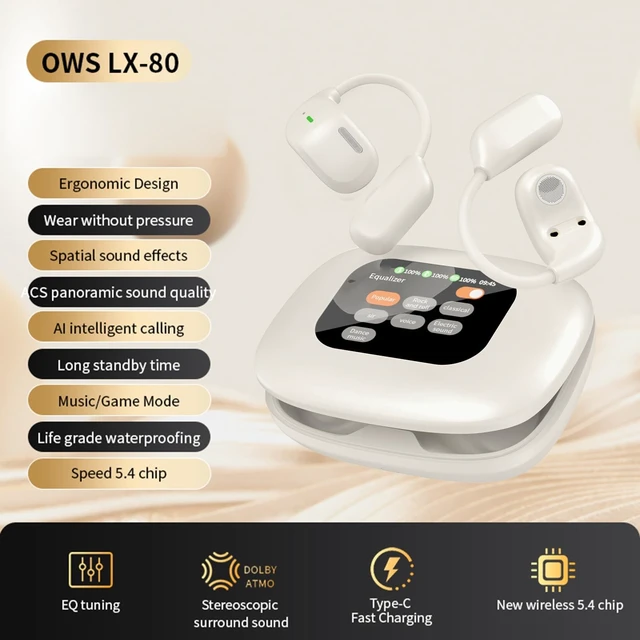 Alt view image 5 of 5 - Hamwesh AI Translation Earbuds, Real Time AI Translation for 130+ Languages Wireless Bluetooth 5.4 Earbuds, Headphones with LED Full Color Touch Display for Business Travel (Cream)