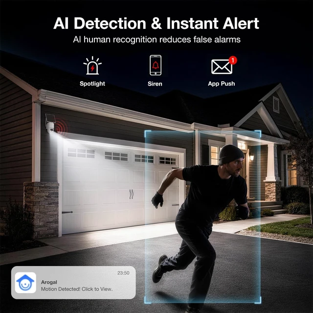 Alt view image 4 of 5 - Tical Wireless Security Camera Outdoor, 4MP Solar Outdoor Security Camera, 24/7 Continuous Recording, 2.4GHz WiFi, 360 PTZ, Color Night Vision, PIR Motion Alerts, 2-Way Audio, White