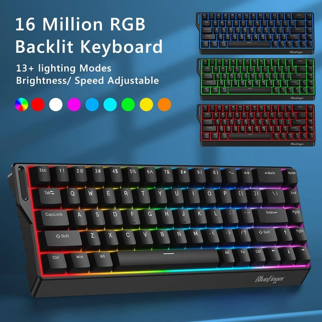Alt view image 4 of 5 - BlueFinger 60% Wireless Mechanical Gaming Keyboard, Bluetooth/2.4G/USB-C Hot Swappable RGB Backlit Keyboard with Side-Printed PBT Keycaps, for MAC Xbox PC PS5 (Black)