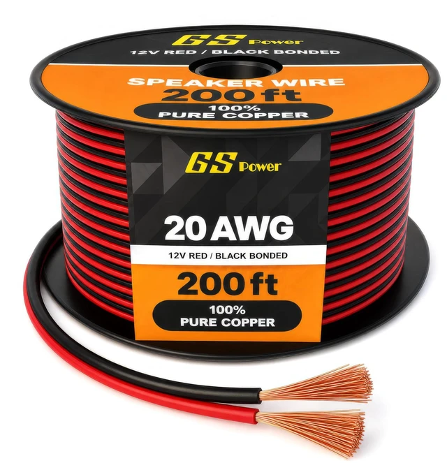 Main image of GS Power 20 AWG Wire 200ft - OFC Copper Automotive Speaker Wire Spool