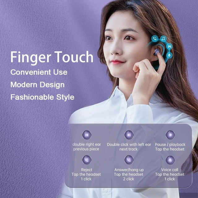 Alt view image 3 of 5 - DHBY Sport Earbuds Headphone with Mic 2 in 1 Multifunctional Earpiece TWS (True Wireless Stereo) in-Ear Headset HiFi Sound Noise Reduction Painless Firm Wear Earphone-in Ear Earbud Purple