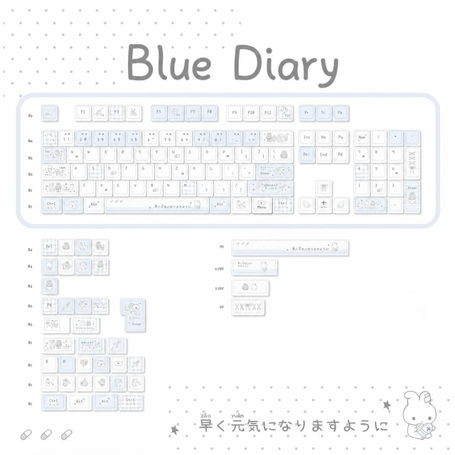 Alt view image 2 of 5 - COOMICKEY Cute Rabbit Theme PBT Keycaps, Blue Key Cap for MX Switches
