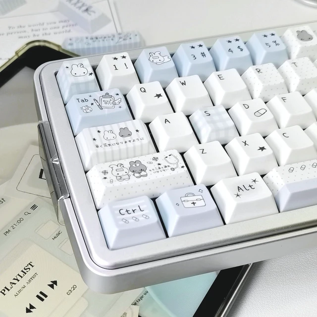Main image of COOMICKEY Cute Rabbit Theme PBT Keycaps, Blue Key Cap for MX Switches