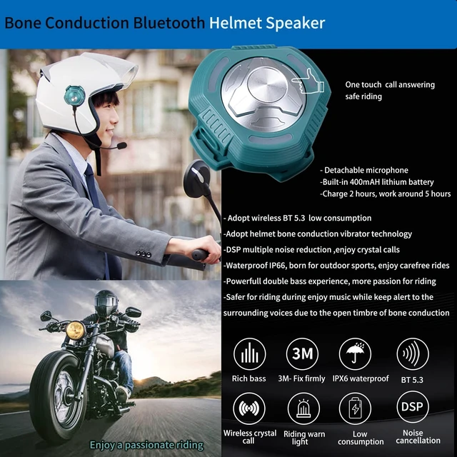Alt view image 2 of 5 - FANSAISI Motorcycle Bluetooth Bone Conduction Helmet Speaker Wireless Helmet Headphone Headset with DSP Nosie Cancellation Mic IP66 Waterproof (Green)