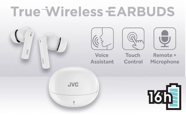 Alt view image 2 of 5 - JVC Ultra Compact True Wireless Earbuds Headphones with Built-in Mic, Touch Sensor Operation, Total 16 Hour Battery Life with Charging Case, Bluetooth 5.4, HAB6TW, White