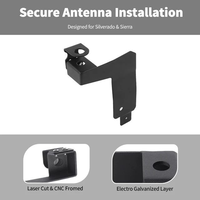 Alt view image 2 of 5 - Linskip Heavy Duty CB Antenna Mast Mount Compatible with 2019-2026+ Chevrolet Silverado & GMC-Sierra 1500 & 2020-2026+ 2500HD 3500HD, Tailgate CB & Whip Bracket, Exterior Accessories(Driver Side)