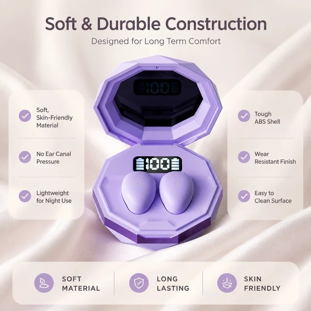 Alt view image 3 of 5 - LAISANIM Sleeping Earphones Wireless Bluetooth 5.4 HiFi Noise Cancelling Ergonomic Design IPX6 Waterproof - Lightweight Comfort for Side Sleepers, Long Battery Life, Discreet