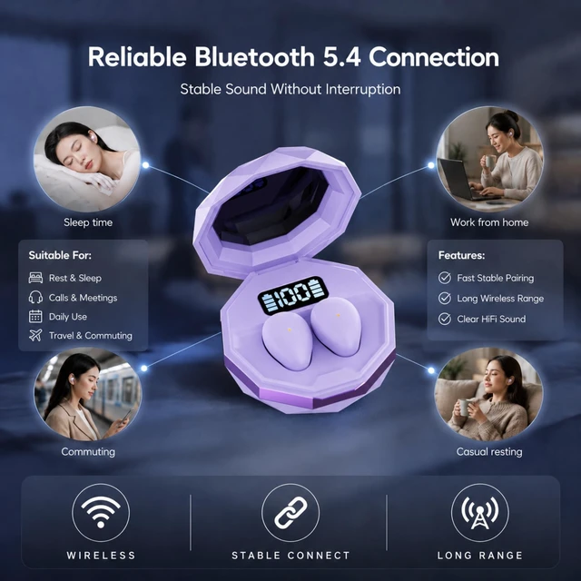 Alt view image 4 of 5 - LAISANIM Sleeping Earphones Wireless Bluetooth 5.4 HiFi Noise Cancelling Ergonomic Design IPX6 Waterproof - Lightweight Comfort for Side Sleepers, Long Battery Life, Discreet