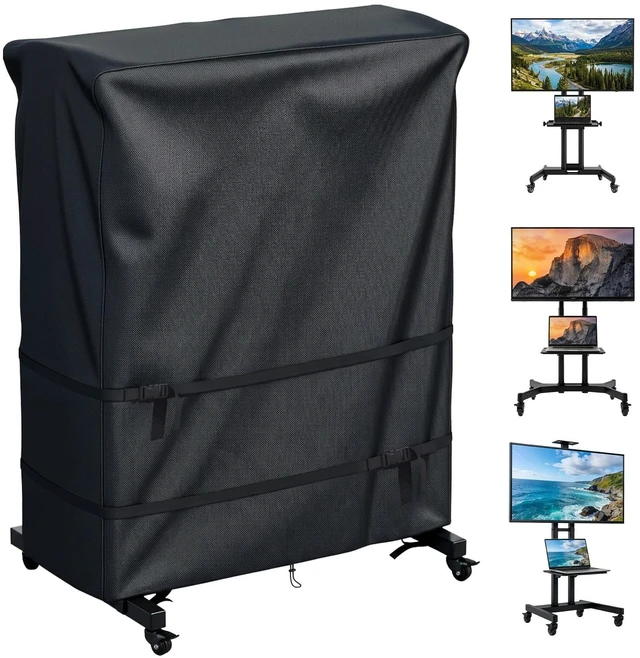 Main image of Outdoor TV Cover-Weatherproof TV Stand Covers for Outside TV,Compatible Patio TV Protector for Rolling TV Stand (Black, 65"L x 15"W x 57"H)
