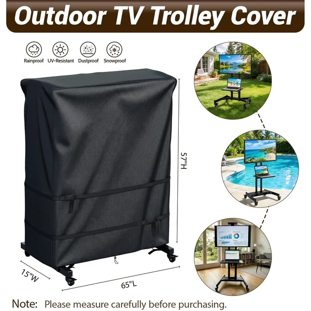 Alt view image 2 of 5 - Outdoor TV Cover-Weatherproof TV Stand Covers for Outside TV,Compatible Patio TV Protector for Rolling TV Stand (Black, 65"L x 15"W x 57"H)