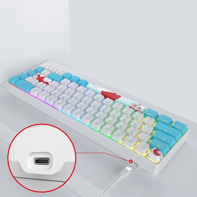 Alt view image 4 of 5 - Mosptnspg 65% Mini Wired Keyboard RGB Blacklit for Office Gaming (68 sea)