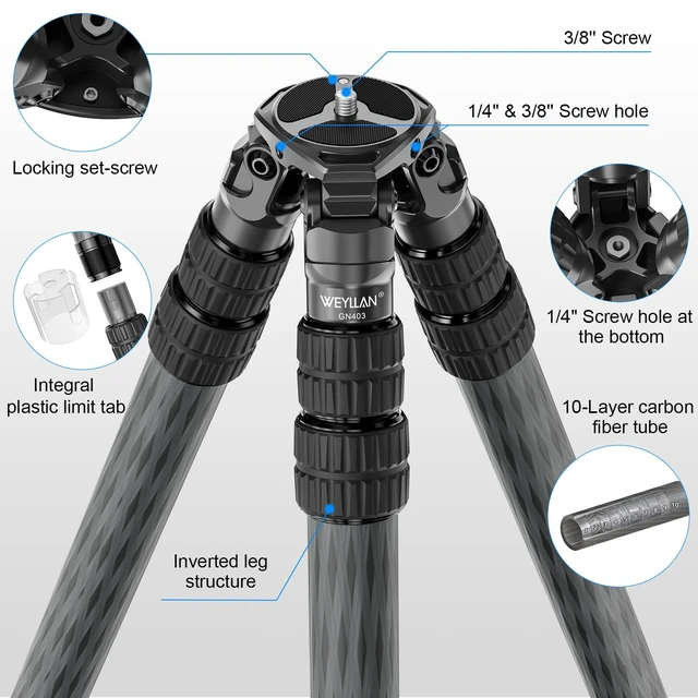 Alt view image 2 of 5 - WEYLLAN GN403 Carbon Fiber Hunting Tripod, 70.08'' Inverted Camera Tripod