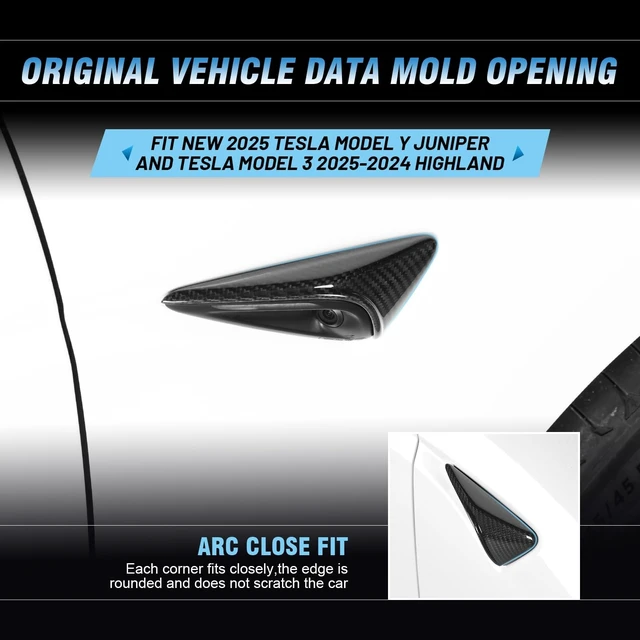 Alt view image 4 of 5 - Leeiion Side Camera Protectionl Cover HW4.0 Compatible with 2025-2026 Model 3/Y(Standard, Premium & Performance) Real Carbon Fiber Side Camera Turn Signal Cover 2PCS(Gloss Carbon Fiber)