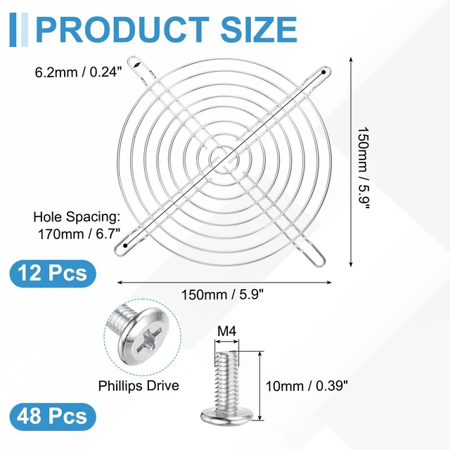Alt view image 2 of 5 - PATIKIL 150mm Fan Finger Grill, 12 Pcs Metal Ventilation Grill Guard Cover with Screws for Industry Workshop Computer Household Refrigerators Air Conditioning, Silver